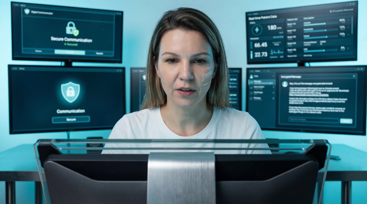 Dashboard illustration of a virtual care platform displaying remote diabetes monitoring data and analytics