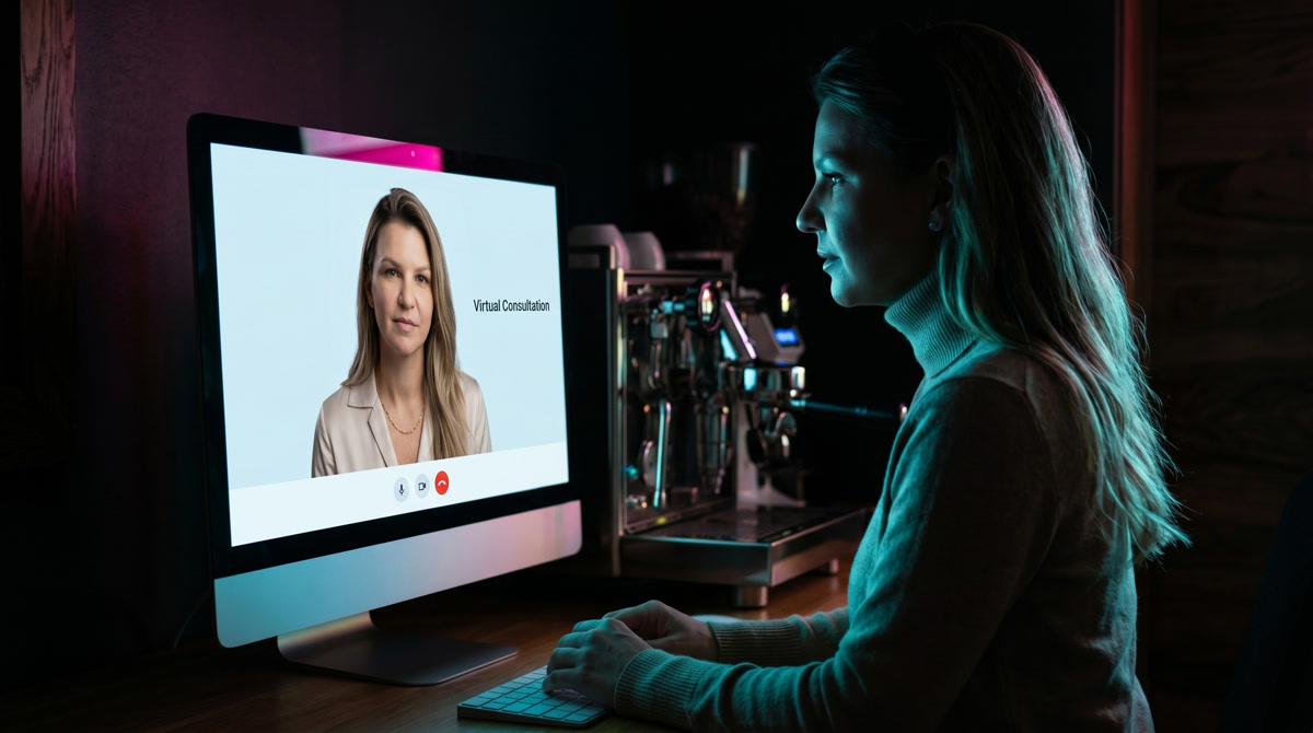 Physician hands typing on a laptop reviewing health data in a warm office
