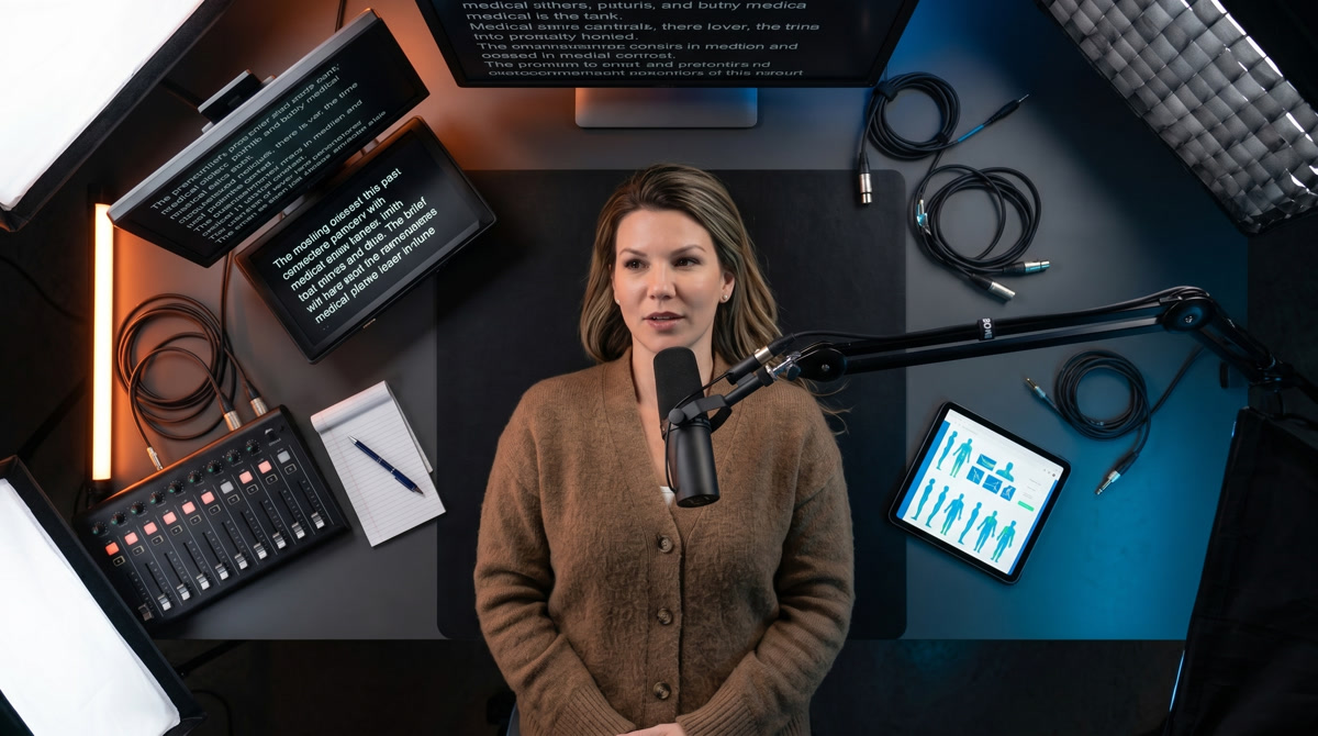 A doctor's desk with a tablet showing wearable device health data, emphasizing clinical integration.