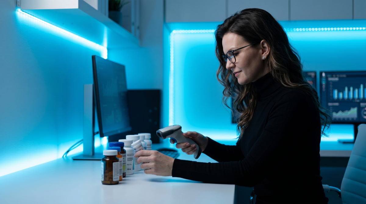 Physician reviewing digital health trends in a warm, welcoming consultation room.